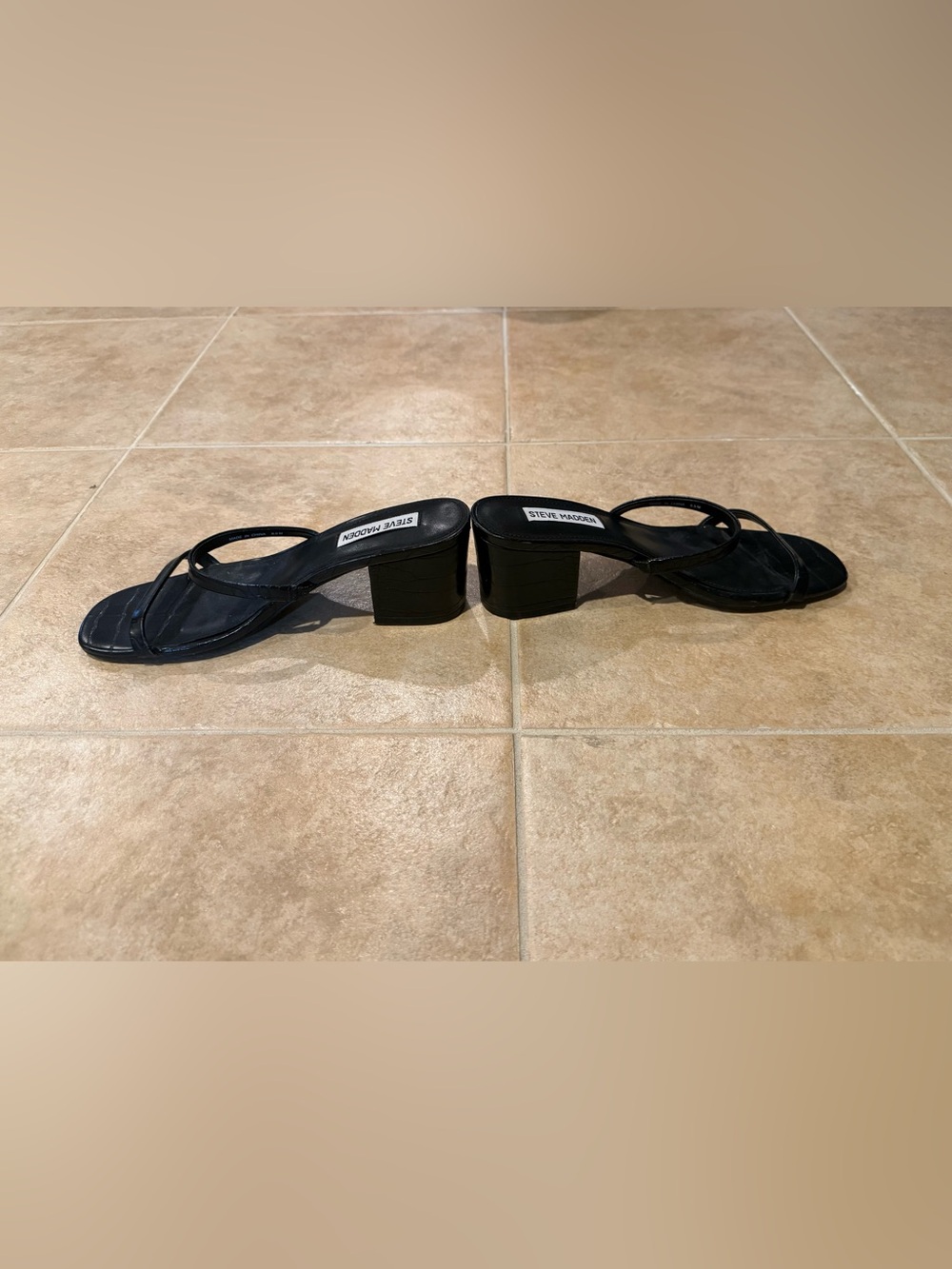 Steve Madden Black Croc-embossed Block Heel Sandals